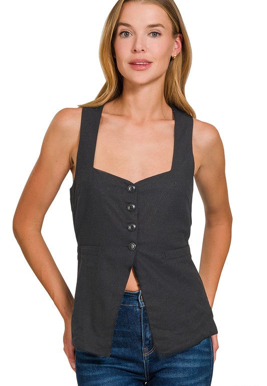 After Party (Black) Linen Blend Vest