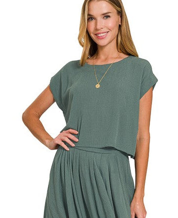 Easy Elegance (Jade) Cropped Crinkle Top