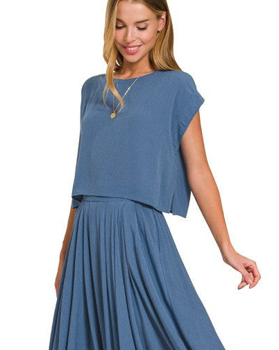 Easy Elegance (Blue) Cropped Crinkle Top