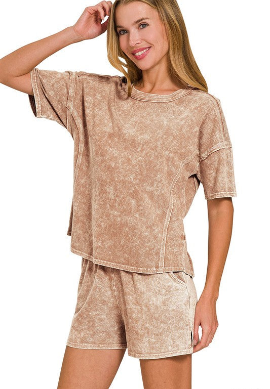 Right On (Brown) Mineral Wash Shorts