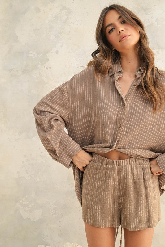 Coffee Date Tie Back Stripe Blouse