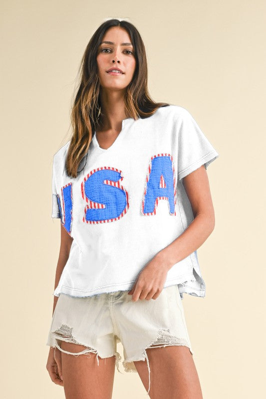 Patched Perfect (White) U S A Top