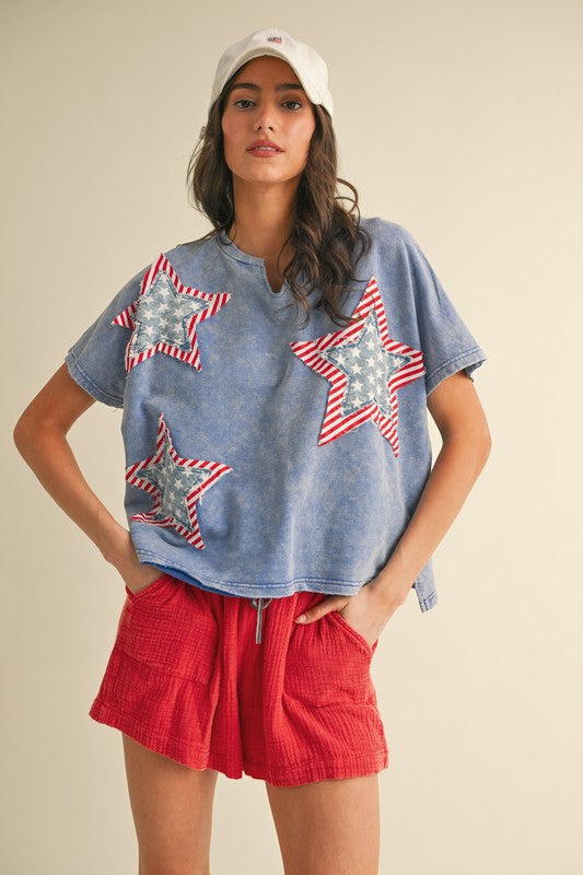Stars & Stripes (Blue) Star Patch Top