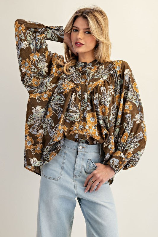 In Bloom (Mocha) Floral Blouse