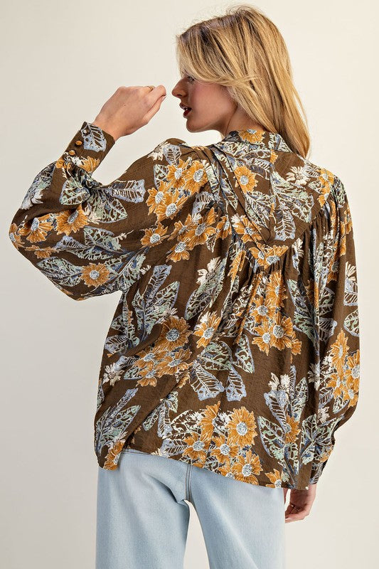 In Bloom (Mocha) Floral Blouse