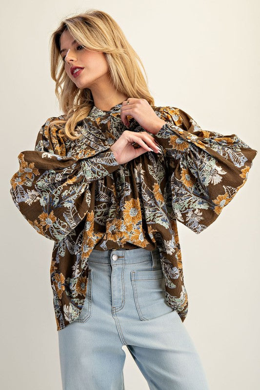 In Bloom (Mocha) Floral Blouse