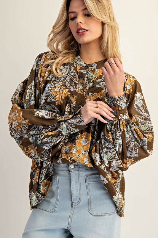 In Bloom (Mocha) Floral Blouse