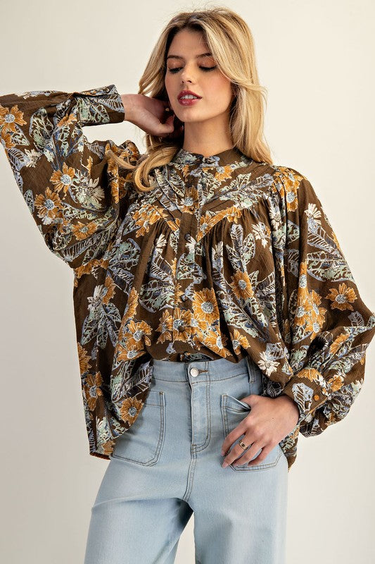 In Bloom (Mocha) Floral Blouse