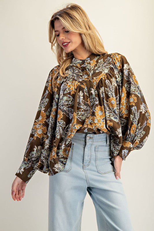 In Bloom (Mocha) Floral Blouse