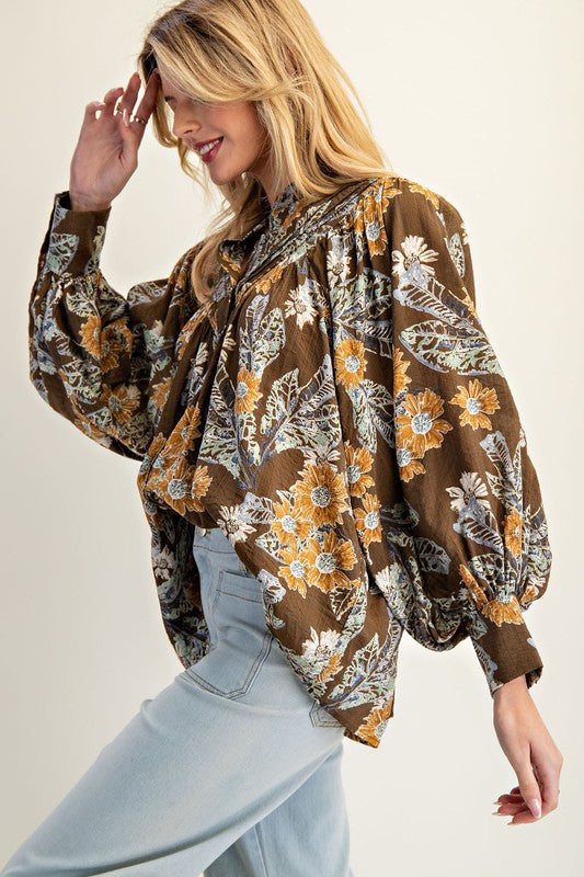 In Bloom (Mocha) Floral Blouse