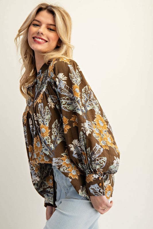 In Bloom (Mocha) Floral Blouse