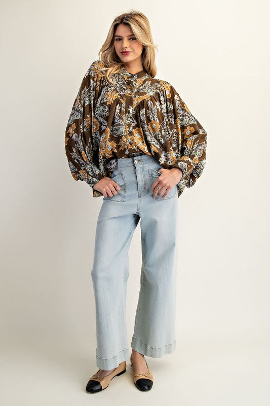 In Bloom (Mocha) Floral Blouse