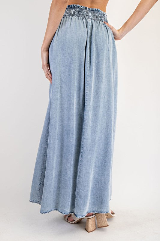 Mountain Views Button Front Denim Skirt