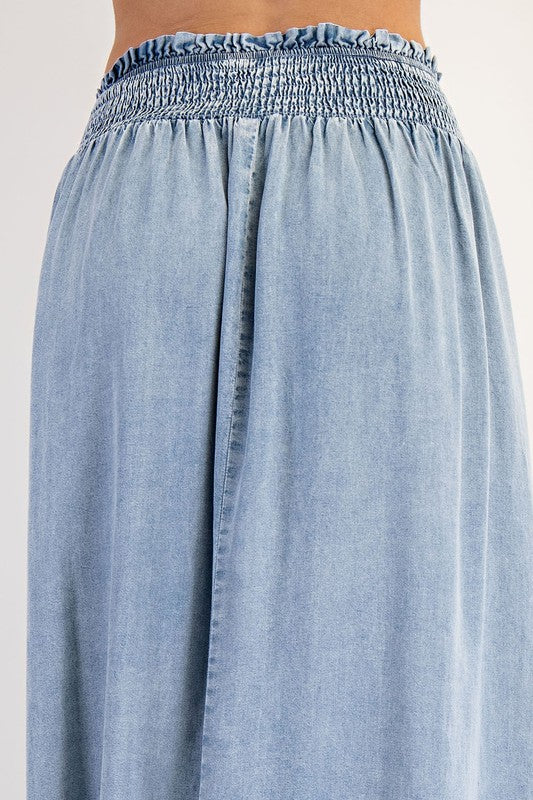 Mountain Views Button Front Denim Skirt