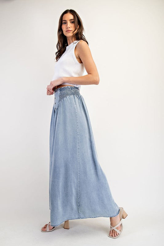 Mountain Views Button Front Denim Skirt