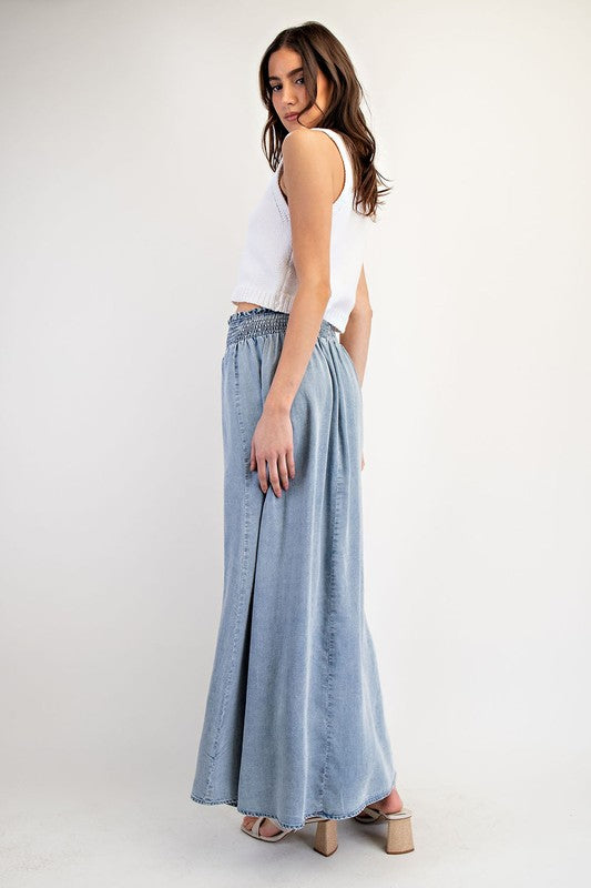 Mountain Views Button Front Denim Skirt