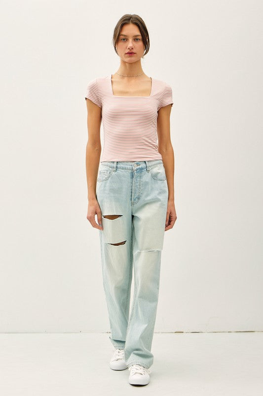Feel Good (Mauve) Stripe Double Lined Top