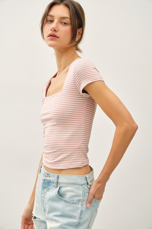 Feel Good (Mauve) Stripe Double Lined Top