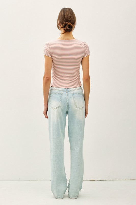 Feel Good (Mauve) Stripe Double Lined Top