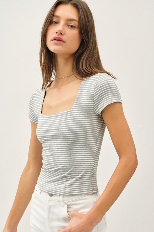 Feel Good (Grey) Stripe Double Lined Top