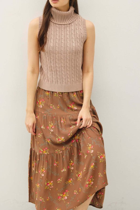 Fall Harvest (Brown) Floral Maxi Skirt
