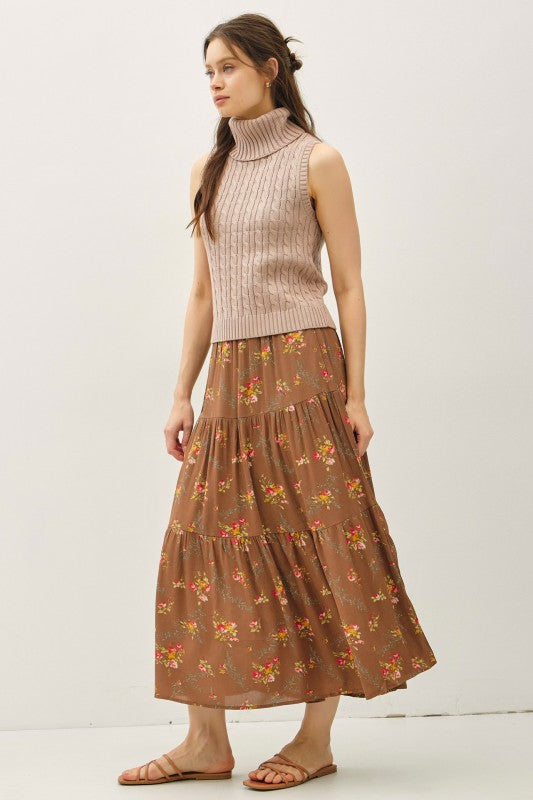 Fall Harvest (Brown) Floral Maxi Skirt