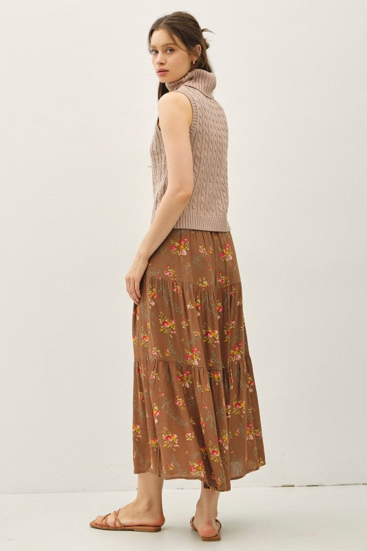 Fall Harvest (Brown) Floral Maxi Skirt