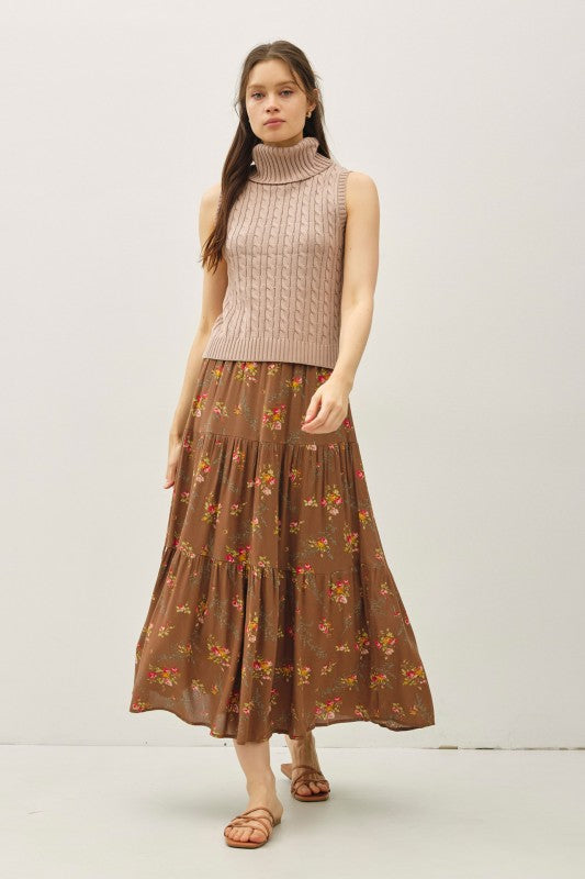 Fall Harvest (Brown) Floral Maxi Skirt