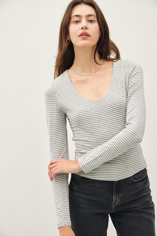Double Layer (Grey) Stripe LS Top