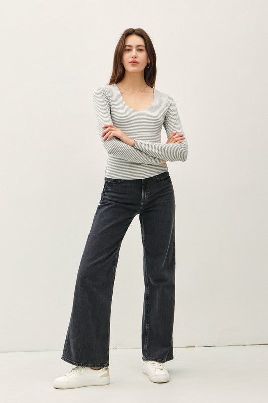 Double Layer (Grey) Stripe LS Top