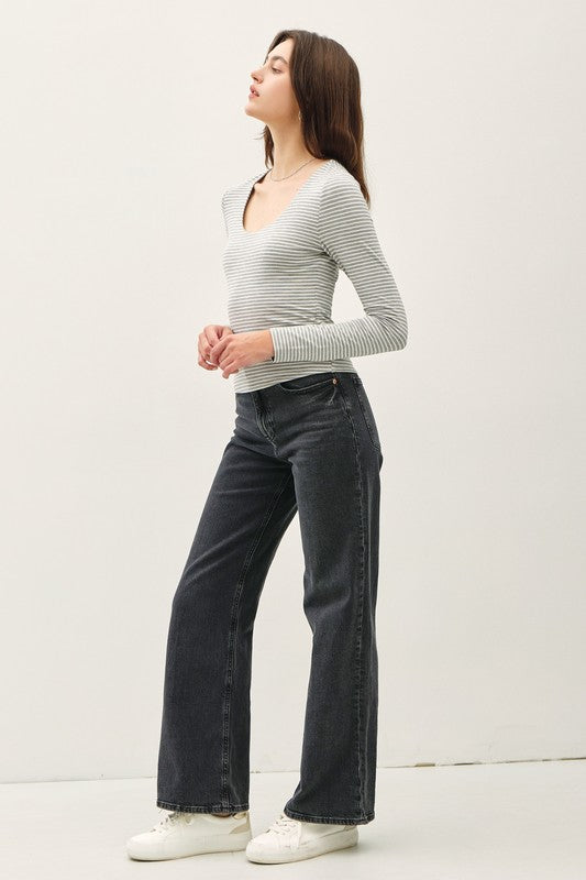 Double Layer (Grey) Stripe LS Top