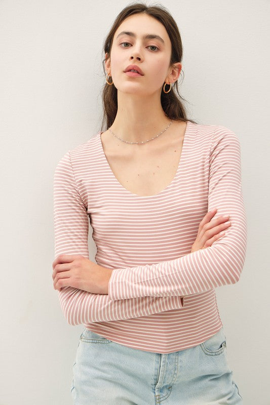 Double Layer (Mauve) Stripe LS Top