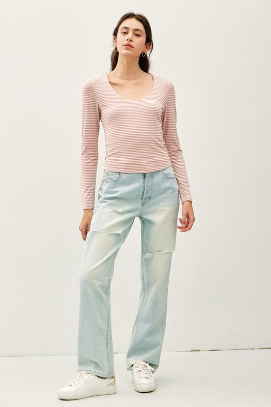 Double Layer (Mauve) Stripe LS Top
