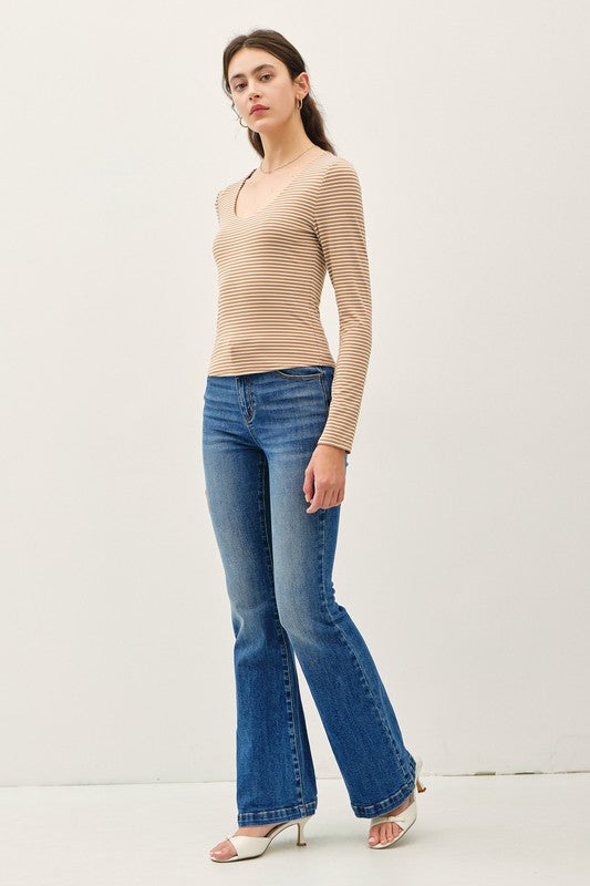 Double Layer (Mocha) Stripe LS Top