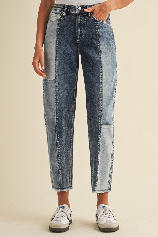 Eclectic Era Patchwork Barrel Jeans