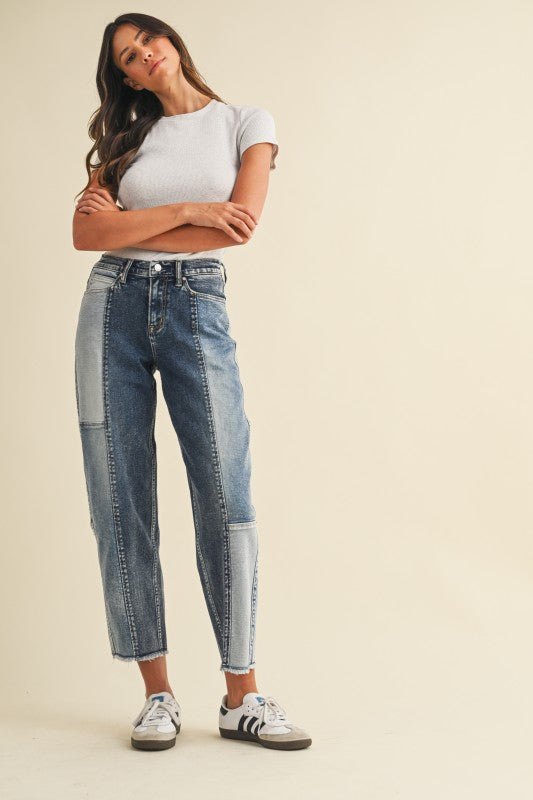 Eclectic Era Patchwork Barrel Jeans