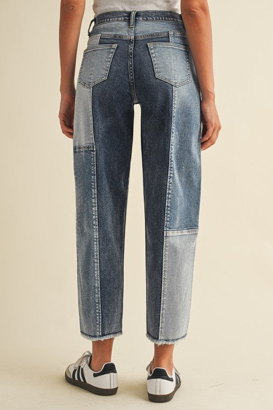 Eclectic Era Patchwork Barrel Jeans
