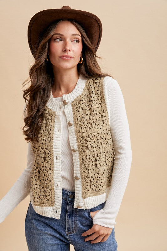 Crochet Cutie (Lt Olive) Sweater Vest