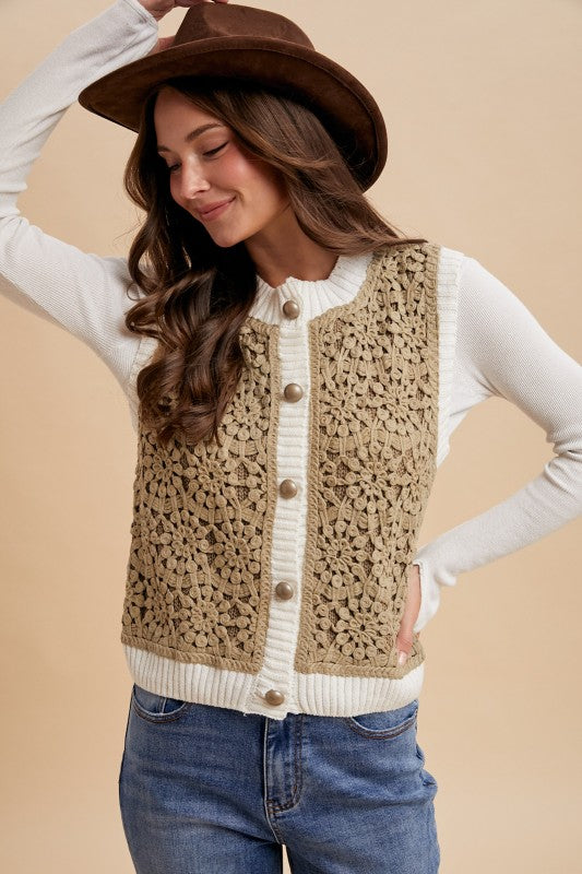 Crochet Cutie (Lt Olive) Sweater Vest