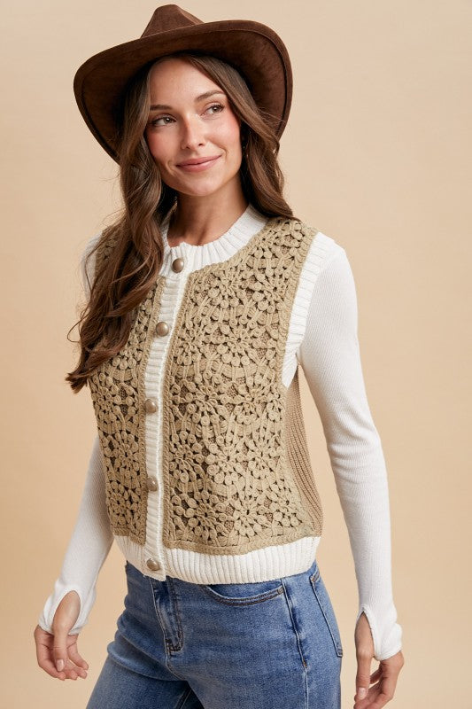 Crochet Cutie (Lt Olive) Sweater Vest
