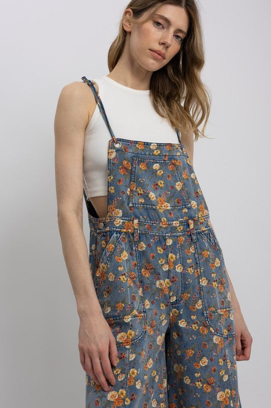 Fearless Energy Floral Print Denim Overalls