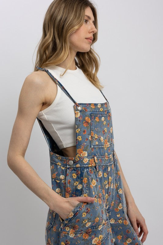 Fearless Energy Floral Print Denim Overalls