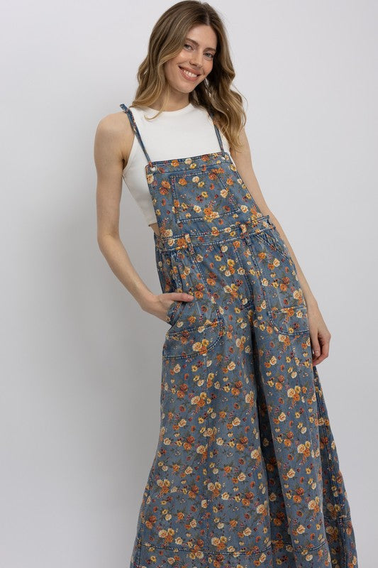 Fearless Energy Floral Print Denim Overalls