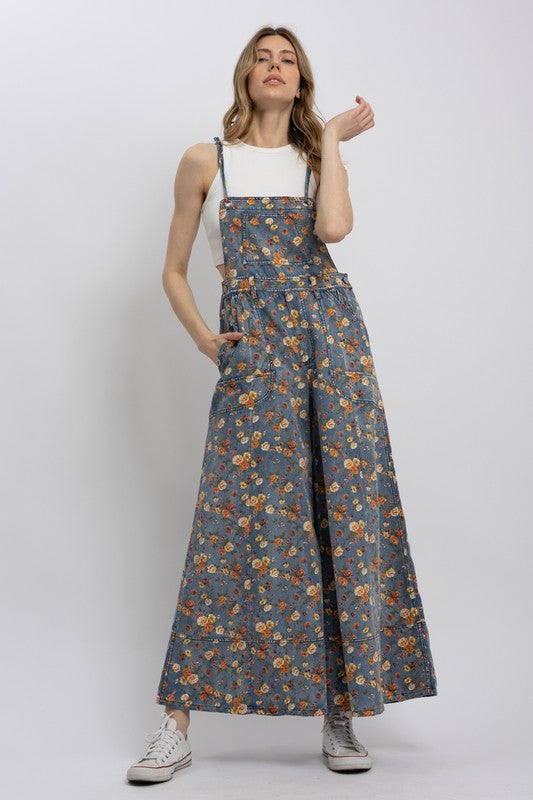 Fearless Energy Floral Print Denim Overalls