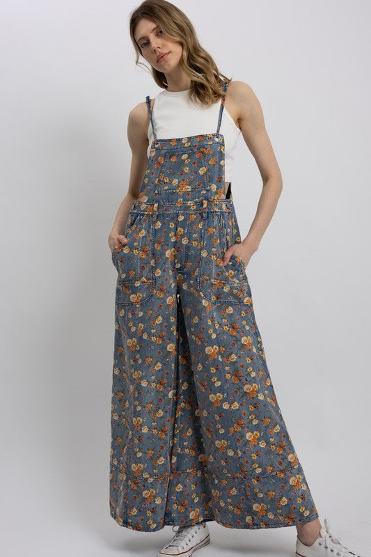 Fearless Energy Floral Print Denim Overalls