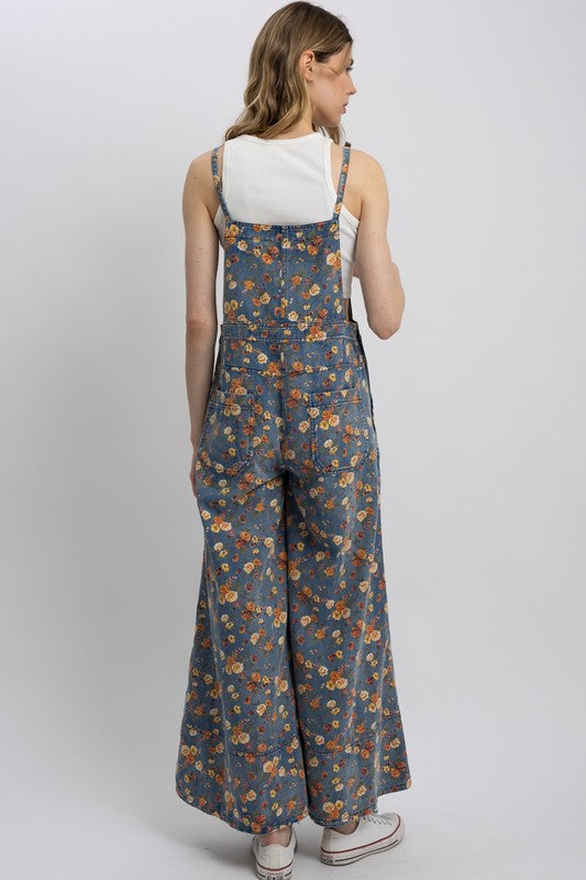Fearless Energy Floral Print Denim Overalls
