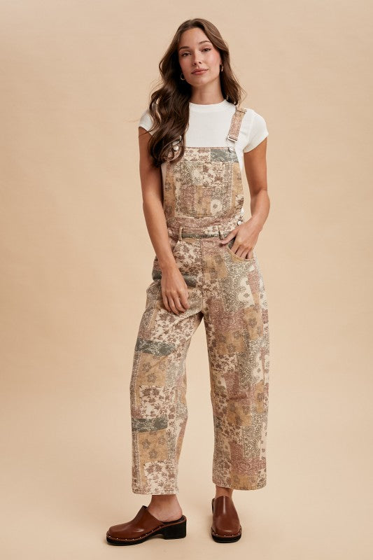 Vintage Appeal Patchwork Barrel Overalls