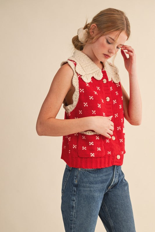 Rose Are (Red) Doll Collar Sweater Vest