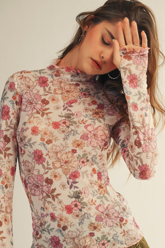 Spring Blooms Floral Mesh Layer Top