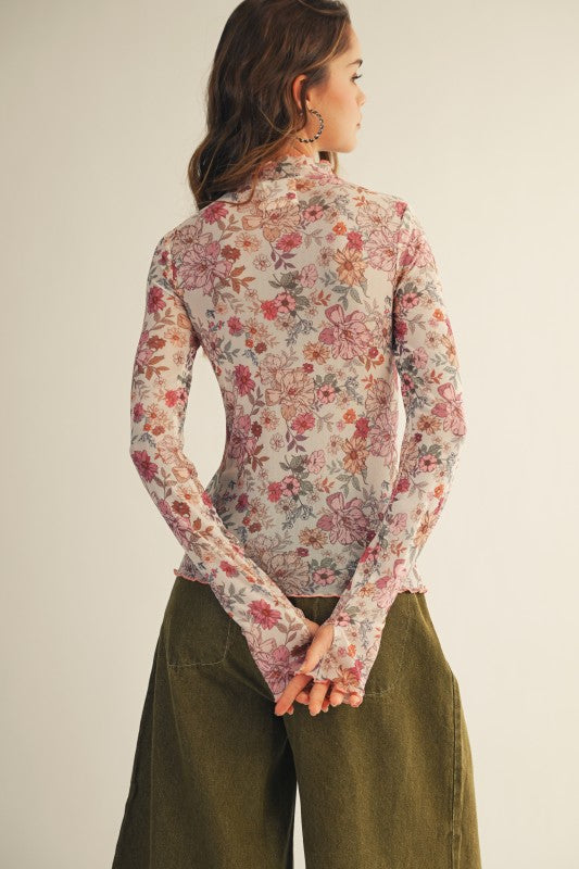 Spring Blooms Floral Mesh Layer Top